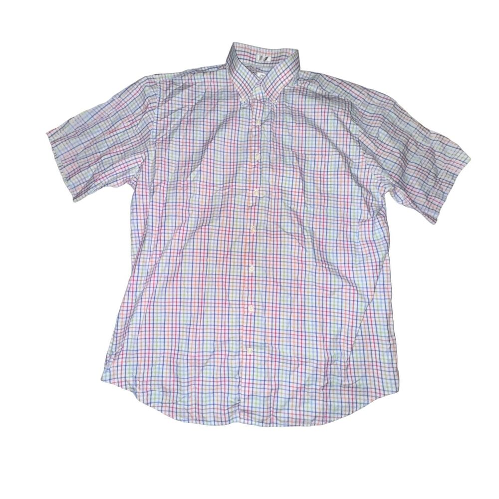 Peter Millar Button Front Shirt Men's XL Rainbow Plaid S/S Button Collar Pocket
